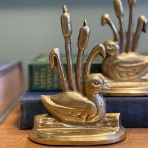 Brass Duck & Bulrush Bookends